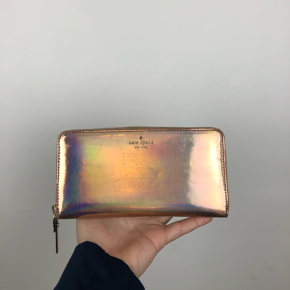 Kate Spade Rose Gold Iridescent Zipper Wallet